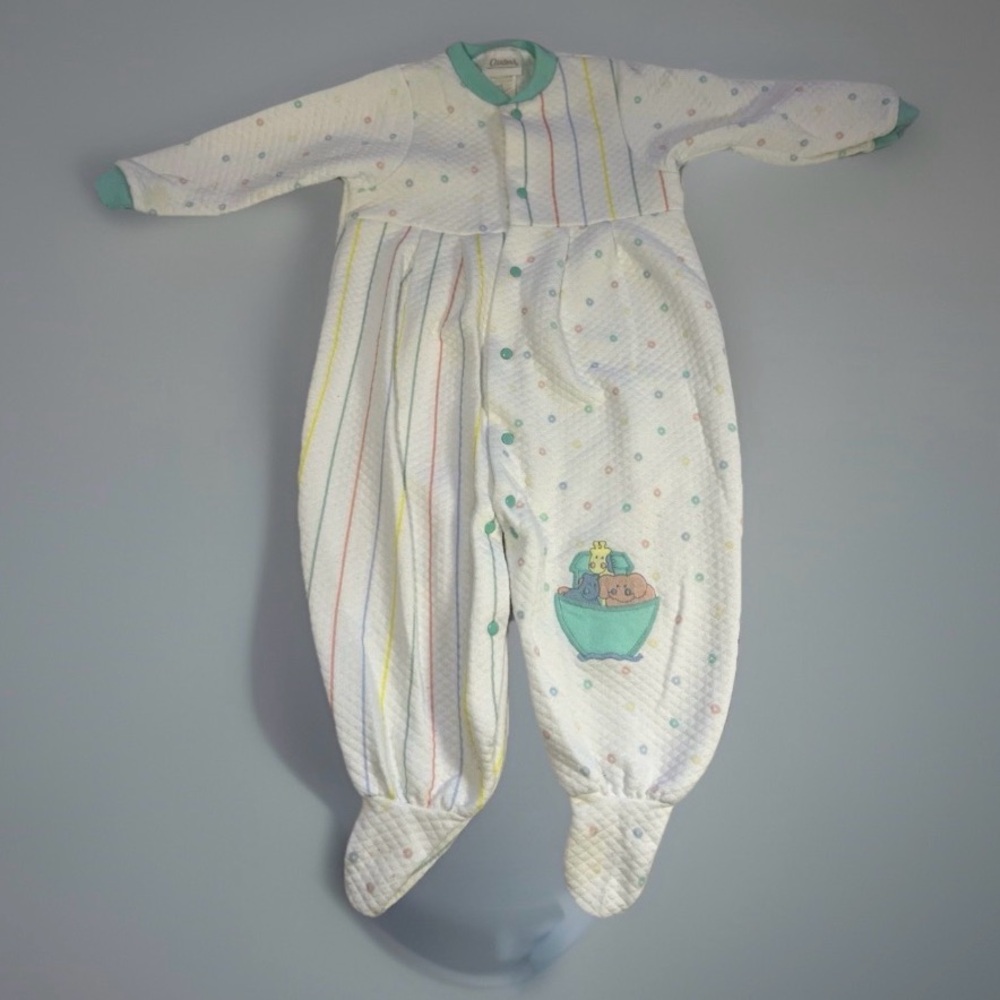 Vintage Carter’s Quilted Baby Sleeper One-Piece Pastel Stripe Footed - Picture 2 of 12